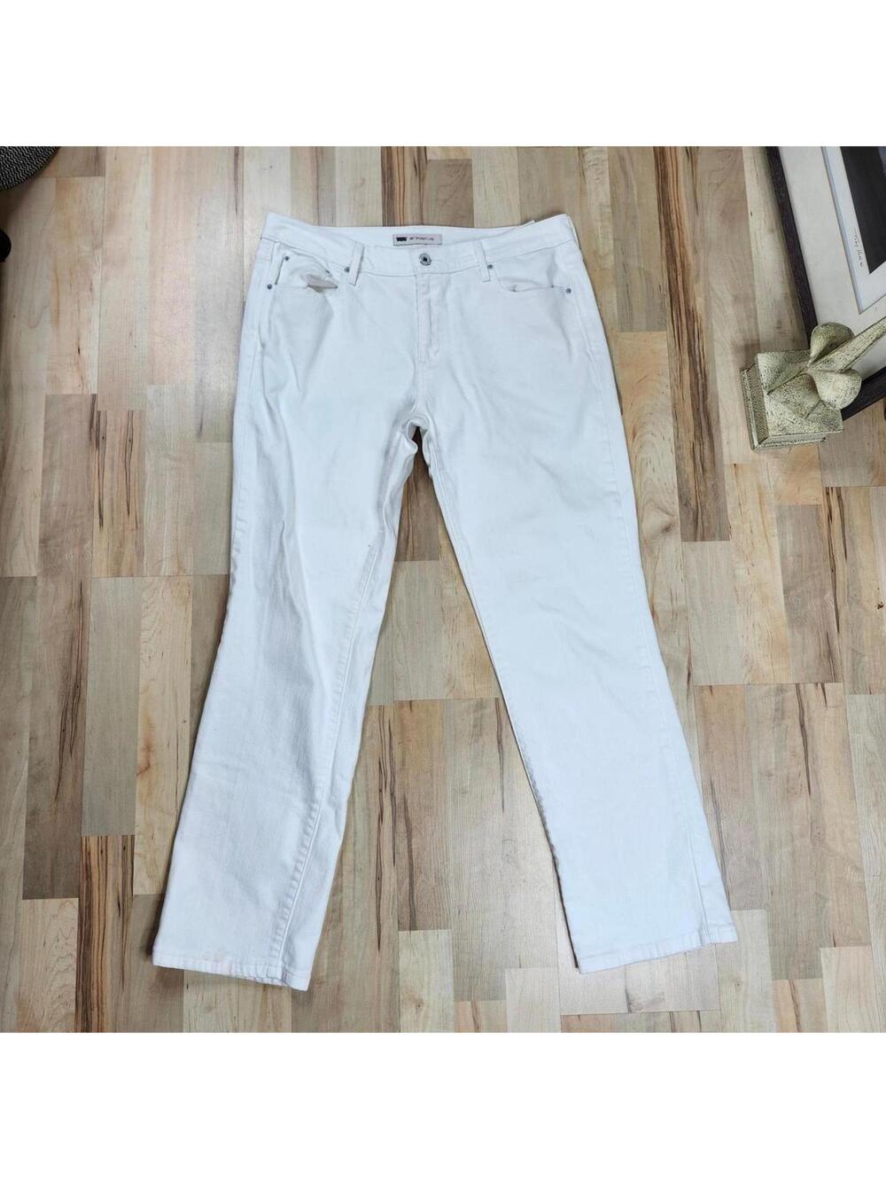 Levi's 505 Straight Leg White Denim Jeans Frayed Hem Women's Size 32